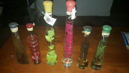 Vintage glass bottles with decoration flowers