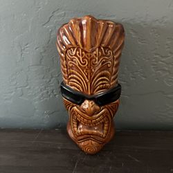 2005 “THE TIKINATOR” Tiki Farm “NIETVELD” Brown 8” Tiki Vase w/ Sunglasses.