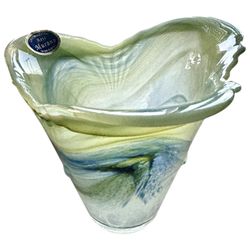 Murano Lavorazione Green Swirl Glass Vase with Original Sticker Made in Italy