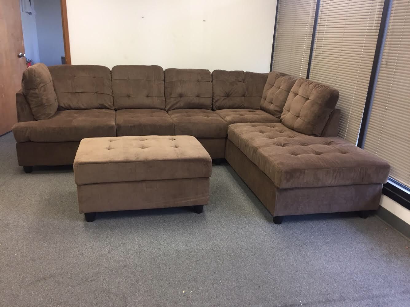 New Chocolate Brown Sectional Sofa Chenille Couch With Large Storage Ottoman