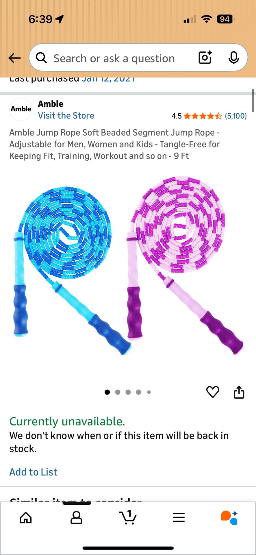 Soft Beaded Jump Rope 9 Ft