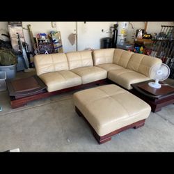  Leather Couches With 2 End Tables(top Comes Off For Storage)
