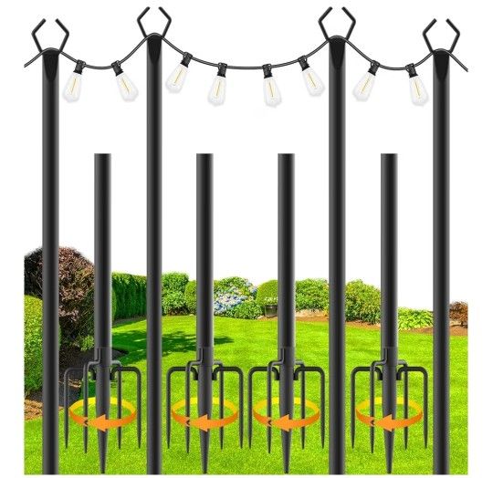 4 Pack 10Ft String Light Poles,Light Poles for Outside Lights with Fork,Outdoor Brackets Hanging Lights,Metal Stand for Deck Patio,Backyard