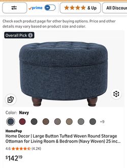 Large Button Tufted Woven round Ottoman Storage