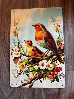 Vintage-Style Birds on Branch Metal Sign