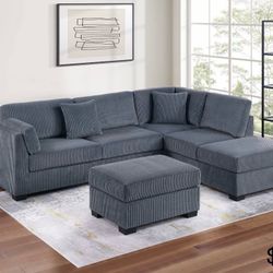 Corduroy Sectional Sofa With Ottoman