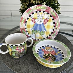 Peas and Thank You Childrens Dinnerware 3 Pc Set by Kelly Barnes Rightsell Preowned.