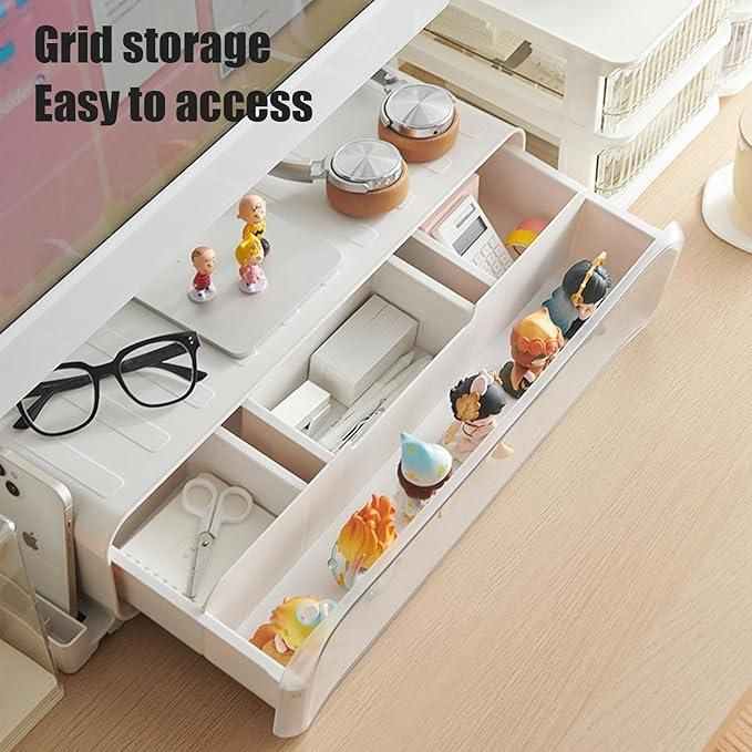 WMM Monitor Stand Riser, Computer Monitor Stand with Drawer and Display Minifigures, Computer Desktop Stand with Lights, Removable Elevated Structure,