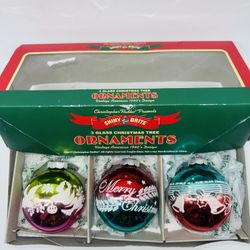  3 Shiny Brite Christopher Radko 3" Glass Ball Ornament Ombré Flocked MintConditn   Glass. 3 inches wide ombre coloring. White flocking. These are pre