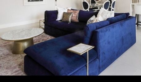 West Elm - GREAT Deal - Large 8.5feet Blue Velvet Sectional