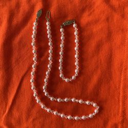 Faux Pink Pearl Necklace & Bracelet 