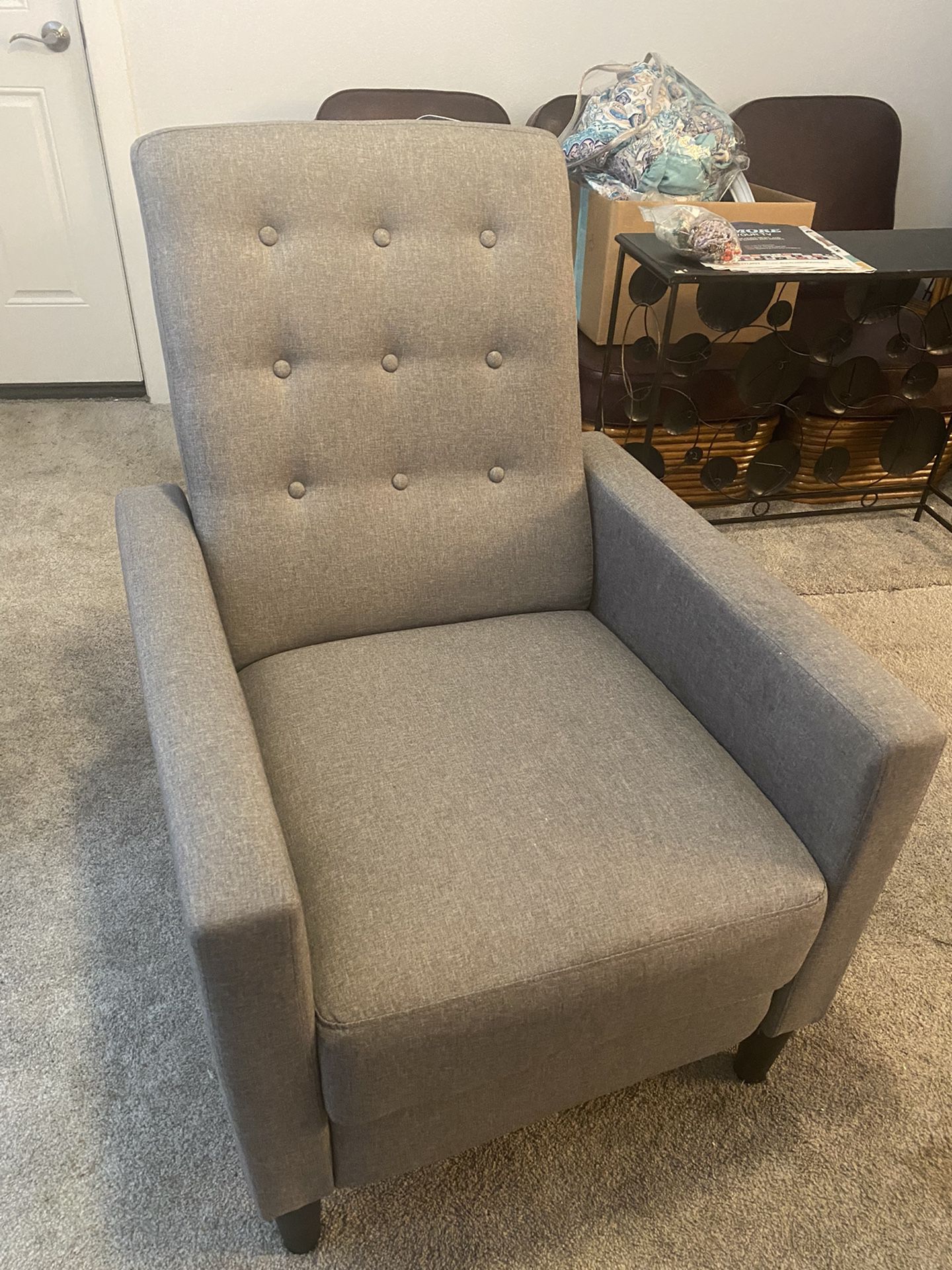 Mid-Century Modern Fabric Recliner Modern Tufted Reclining  Padded Cushion Home Theater Seat Grey