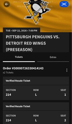 2 Aisle Double Attack Zone Tickets 9/22 Penguins Game
