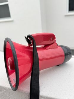 Red Megaphone Bullhorn Speaker w/ Siren, Record/Play Controls, Strap REC