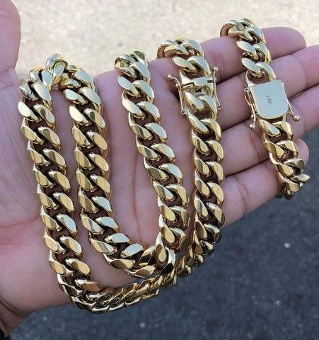 14MM Cuban Link Set 14k Gold Plated Doesn't Loses Color