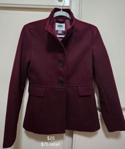 Old Navy women’s wool-blend pea coat, burgundy (S)