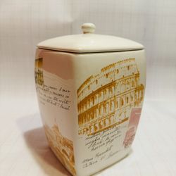 Nonni's Ceramic Biscotti Rome Venice Postcard Cookie Jar Italy Hand painted