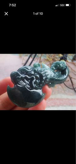 Genuine Authentic Certificate Jadeite Jade dark Green Protection necklace Dragon fish Axe Sword Pendant