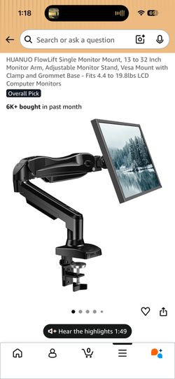 2 Monitor Mounts, 13 to 32 Inch Monitor Arm, Adjustable Monitor Stand, Vesa Mount