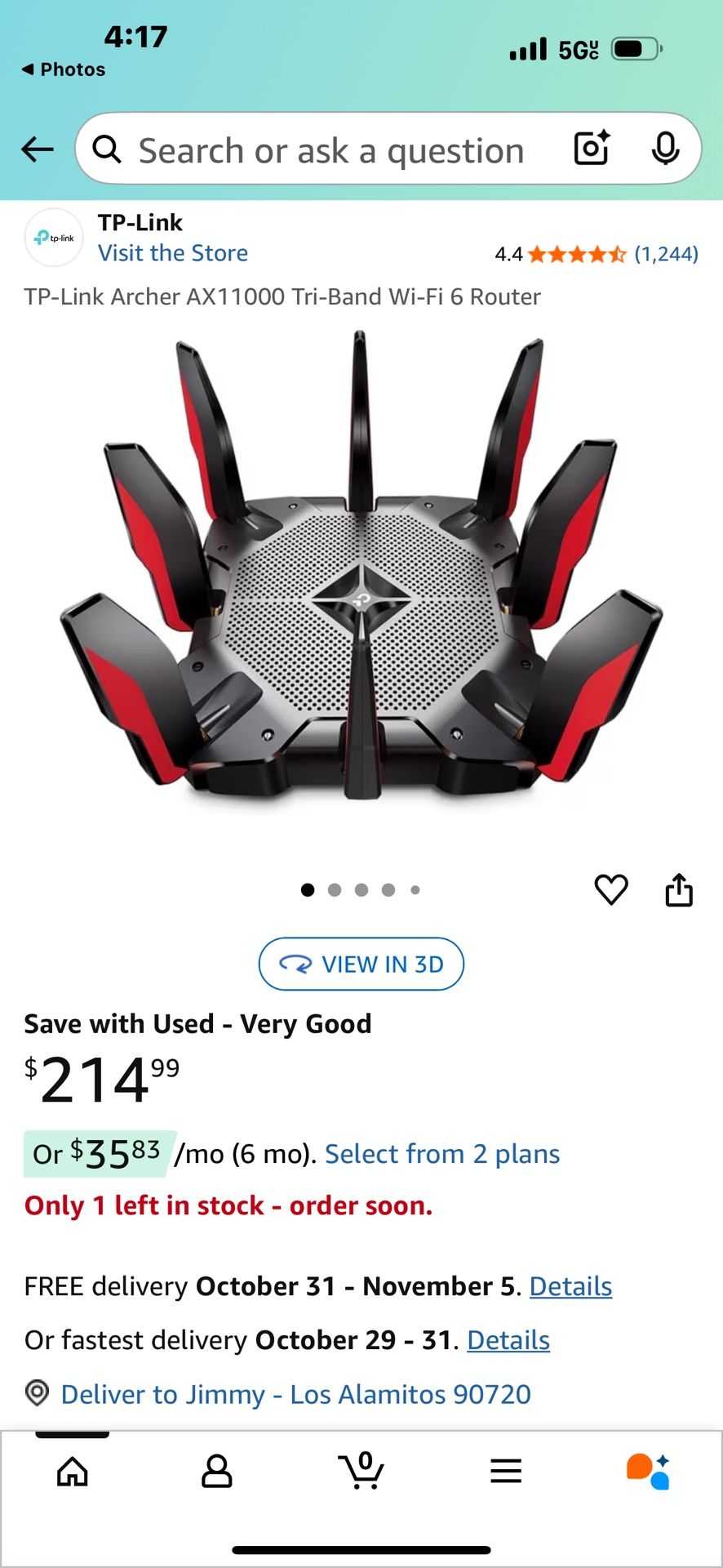 TP Link Archer 11000 Tri-band WiFi 6 Router