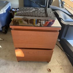 Modern 2-Drawer Nightstand / Side Table – Glass Top