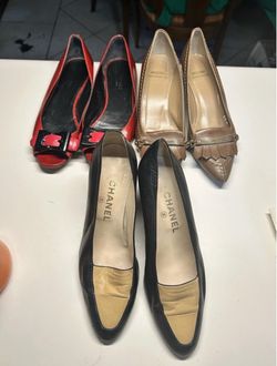 CHANEL 38 GUCCI 6 MOSCHINO 36.5 Designer Shoe Lot 3 Pairs Heels Vintage AS IS