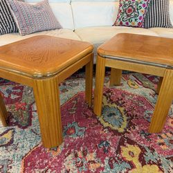 Solid Wood End Tables Set — Oak w/ Parquet Top & Brass Inlay — Excellent Condition 📍Chandler