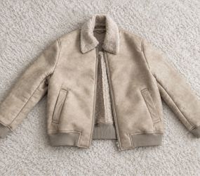 Shearling Bomber Jacket Beige Suede
