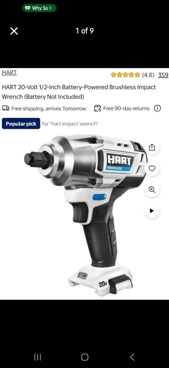 HART 20-Volt 1/2-inch Battery-Powered Brushless Impact Wrench (Battery Not Included