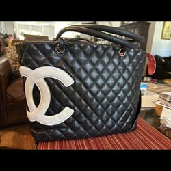 Authentic Chanel Cambon Calfskin Black Tote Bag