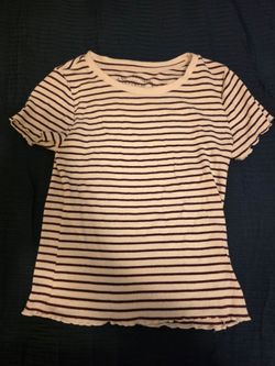 Aero Striped Short Sleeve Crewneck Top - White & Burgundy