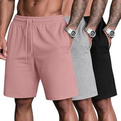 Large 3 Pack Big and Tall Mens Sweat Shorts 9" Cotton Blend Plus Size Bermuda Shorts Drawstring Workout Casual SweatShorts