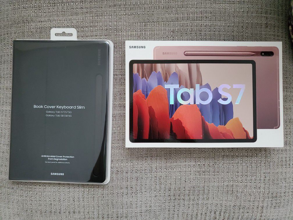 Samsung Galaxy Tab S7 Wi-Fi Mystic Bronze + Book Cover Keyboard (Brand New)