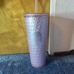 Starbucks 2024 Matte Light Pink Soft Touch Chain Link Venti Cold Cup Tumbler