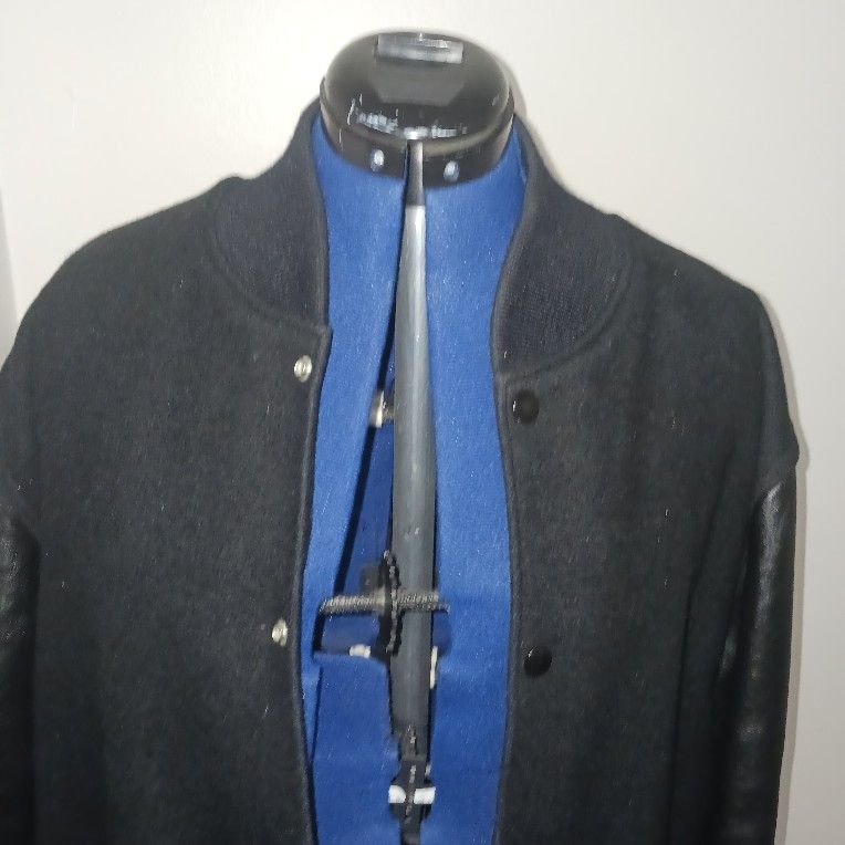 Vtg Holloway Jacket Varsity Letterman Genuine Leather Wool Blend Mens Black XL