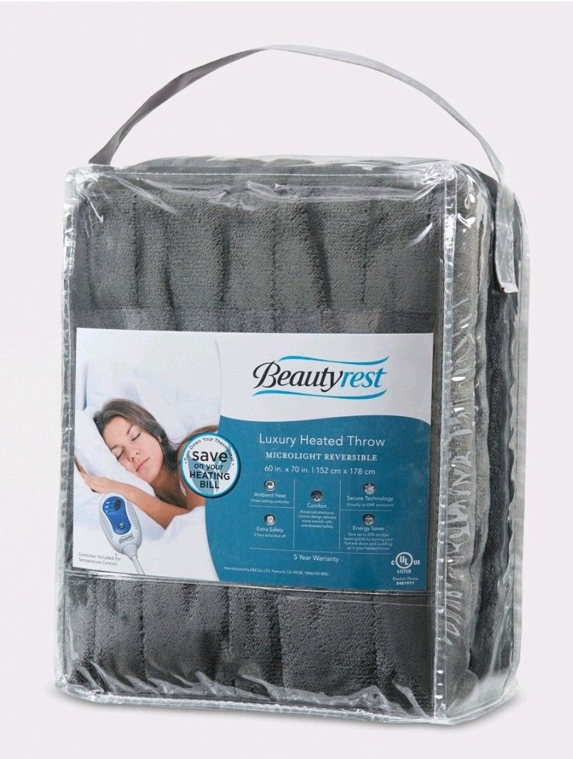 Beautyrest Electric 60” x 70” Plush Throw Grey