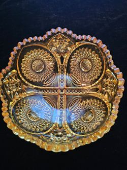 $35.00 - Vtg Imperial Amber Glass Bowl, Gorgeous Design Patterns & Color!  Like New Condition!