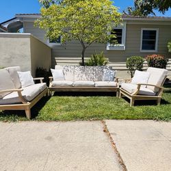 Like New Teak Sofa Collection, Sofa, Loveseat, Club Chair and New Sunbrella Cushions 