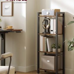 VASAGLE 4-Tier Bookshelf, Bookcase with Steel Frame, Book Shelf for Living Room, Home Office, Study, 9.4 x 15.7 x 42 Inches, Industrial Style, Rustic 