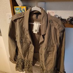 NWT Lane Bryant Peplum Lace Green Military Jacket Size 24