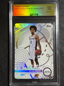 Dylan Harper 2025 Topps Match Attax #122 Rookie RC Spurs MBA 10 GEM MINT