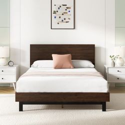 *NEW* Full Size Dark Brown Wood Platform Bed Frame with Adjustable Headboard
