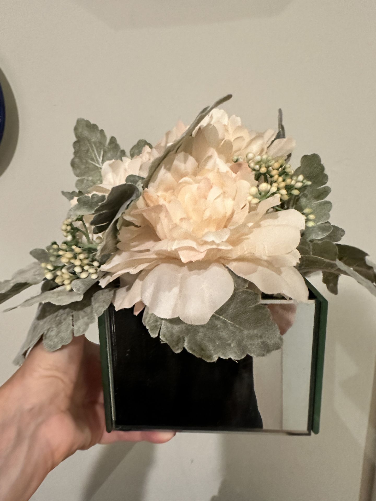 Two Artificial Flower Arrangements In A Square Container