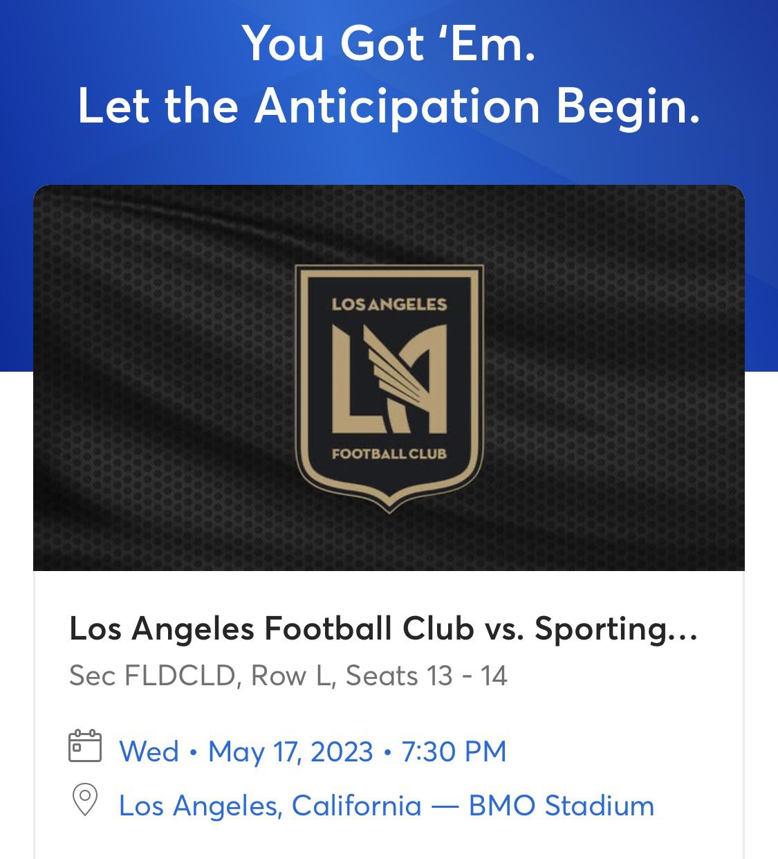 LAFC Field Club Tickets, Premium Seats, All Included 