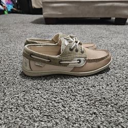 Sperry Top Sider Women’s 6 Boat Shoes Tan Canvas Leather Casual
