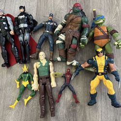 9 Action Figures Thor Teenage Mutant Ninja Turtles Captain America Wolverine Sandman Electro Batman