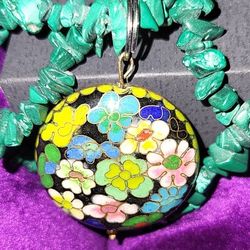Cloisonne Pendant  on Malachite Strand.