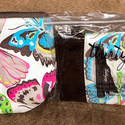 Thirty-One Brand Butterfly Print Makeup Pouch/ Sunglass,Eyeglass Matching Set