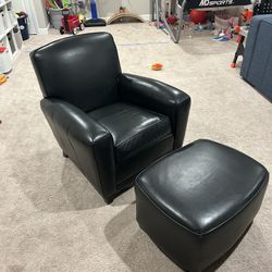 Ethan Allen Leather Sitting Chair With Ottoman 