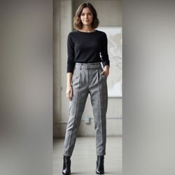 Zara Woman Bag style flat front blk wht checkered trouser pant NWT sz medium